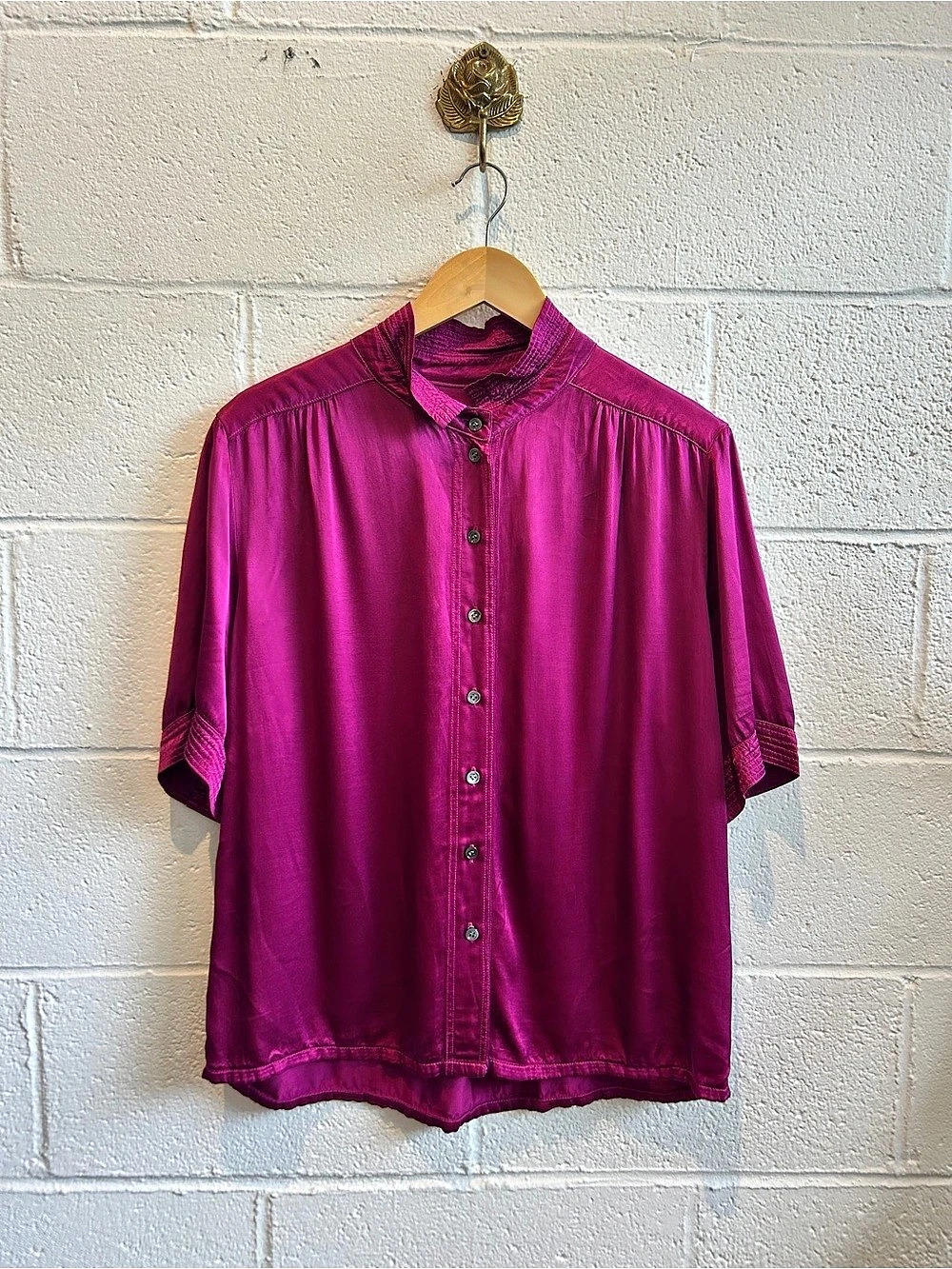 Raquel Allegra Short Sleeve Button Down Shirt in Pink